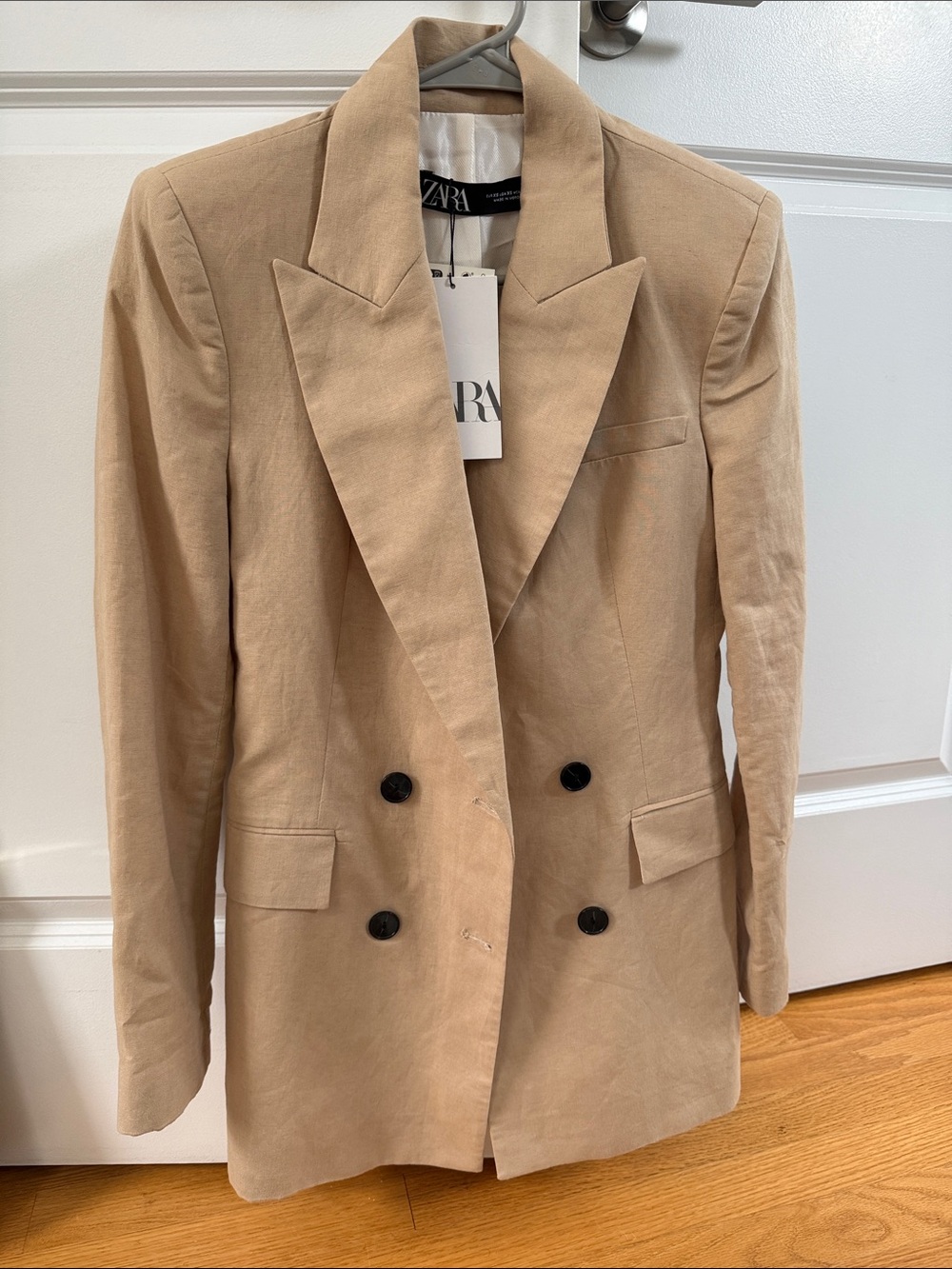 Zara Double-Breasted Tan Blazer